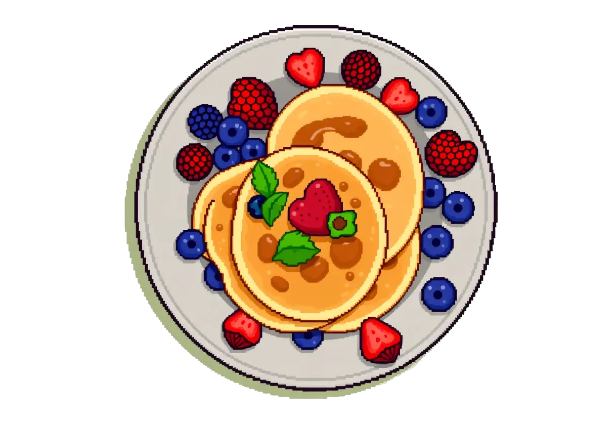 Pancakes with berries on a wide plate